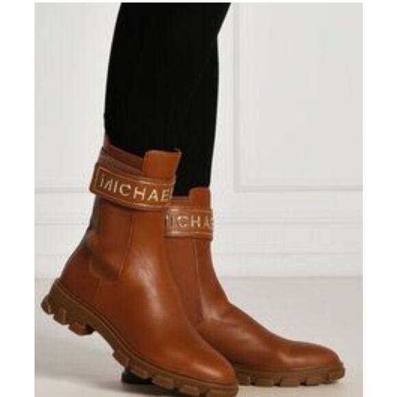 Michael Kors Ridley Leather Pull-on Flat Chelsea Booties British Tan Size 10 - Picture 1 of 7